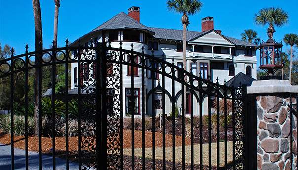 The grounds outside the Stetson Mansion