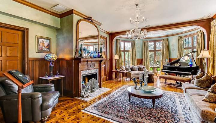 a beautiful living room evocative of the gilded age