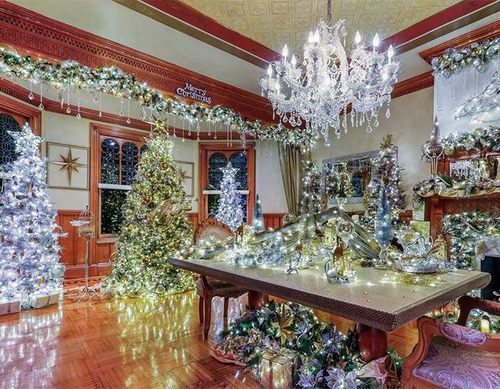 The dining room dressed for Christmas