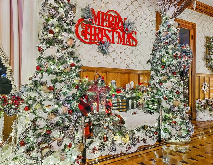 The music room and library at Christmas