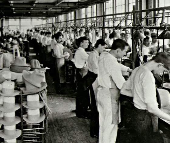 The factory floor of the John B. Stetson hat company