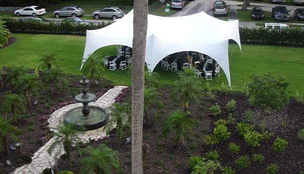 An event tent on the Stetson Mansion grounds