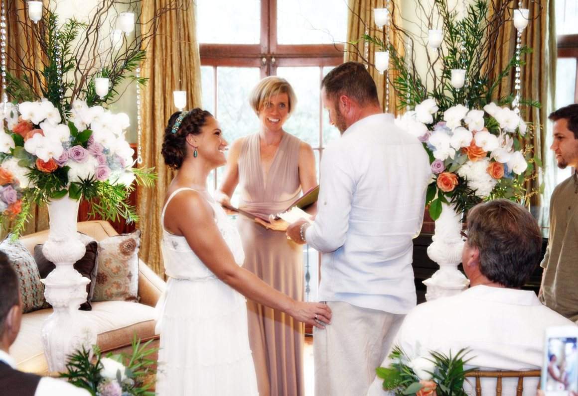 A couple exchanging rings during the ceremony
